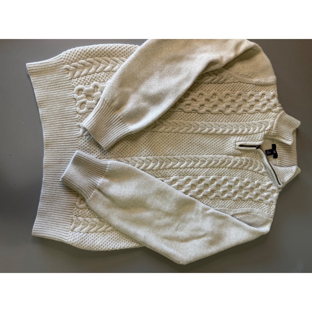 Gap Mens Cream Cable Knit Quarter Zip Sweater 100% Cotton Size Medium